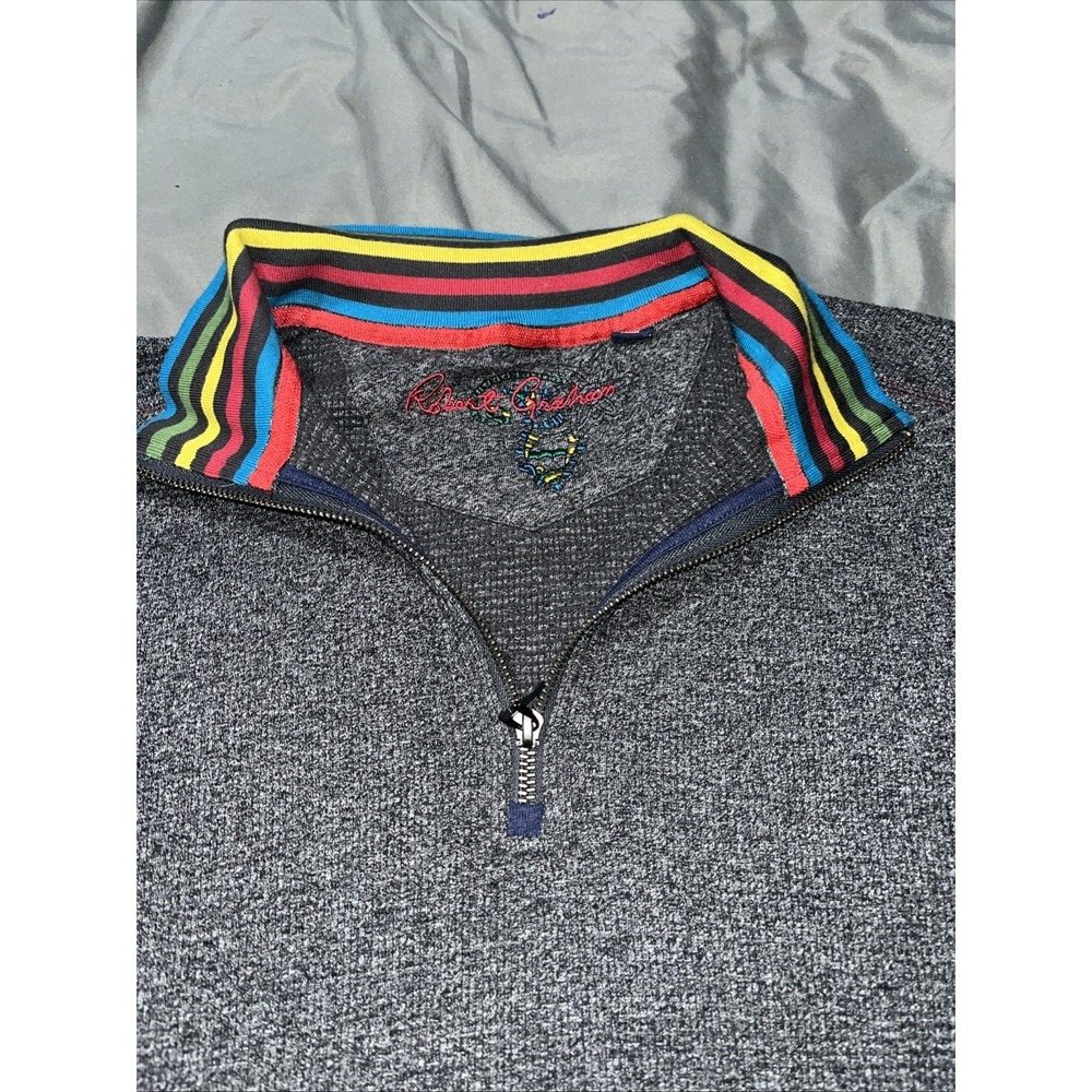Robert Graham ELI Quarter Zip CLASSIC FIT Men's Size Medium Gray COTTON - Picture 6 of 10